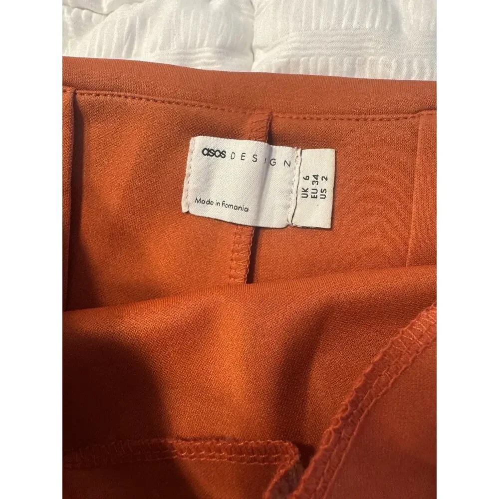 Asos Design Orange Strapless Midi Dress Satin Sculptural Women's Size 2 - Picture 4 of 9